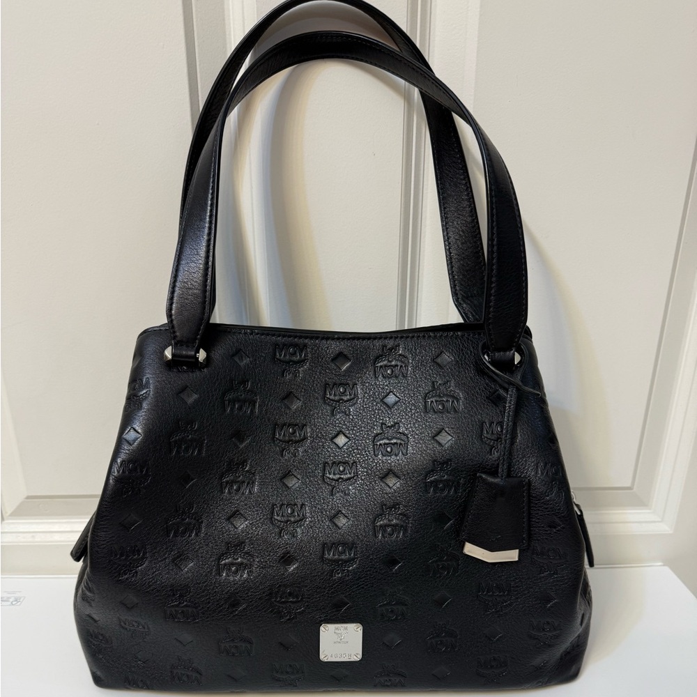 MCM Black Signature Leather Monogrammed Handbag Limited Edition